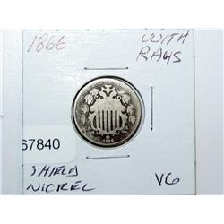 1866 Shield Nickel with Rays