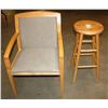 Image 1 : Lot of Wooden Chair w/ Cushion & Wooden Stool