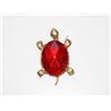 Image 1 : Ladies Brass Turtle Red Stone Pin