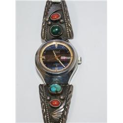 AAA Turquoise & Coral Navajo Design Seiko Watch