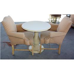 Round Table & 2 Checked Vintage Style Chairs