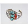 Image 1 : AAA Turquoise & Coral Navajo Design Bangle Bracele