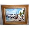 Image 3 : Framed Oil on Canvas of Harbor Scene