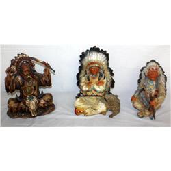 Set Of 3 American Indian Rainmaker Statues