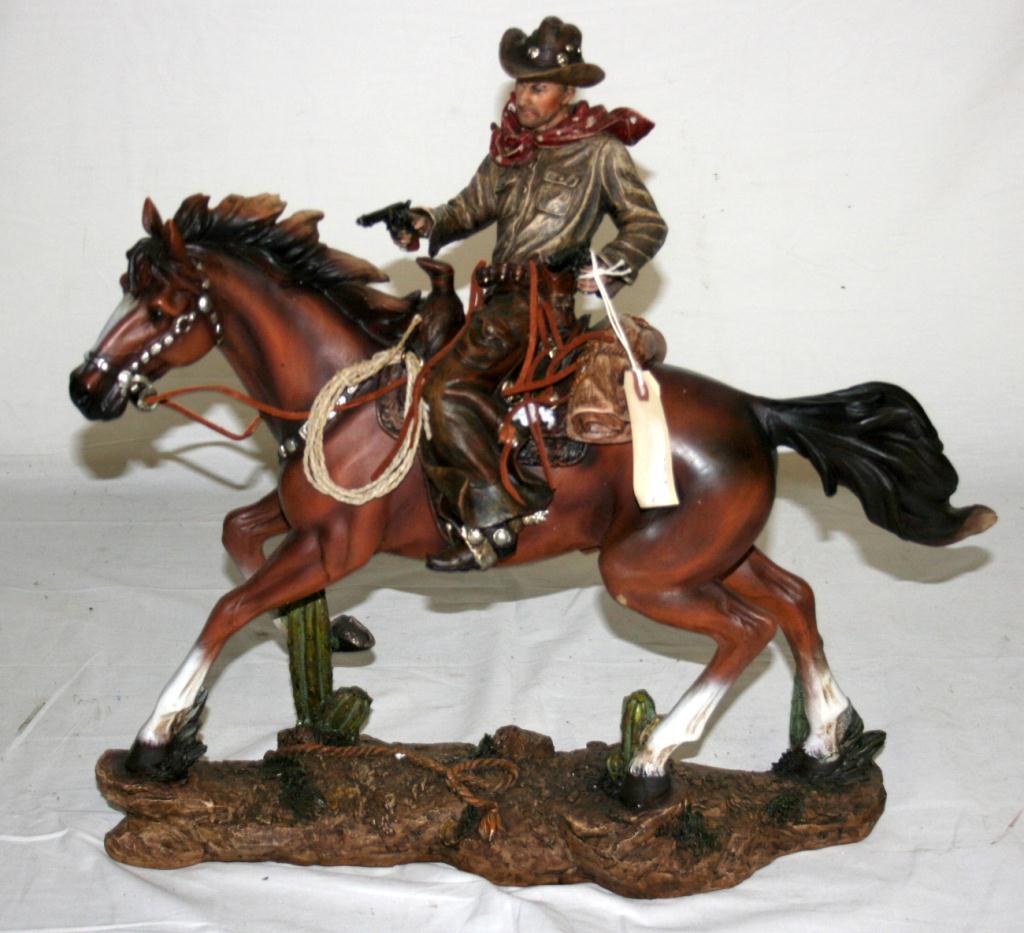 Statue of a Cowboy on a Horse W/ 2 Guns 19" Tall