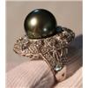 Image 2 : Tahitian Cultured Pearl & Diamond Ring - .96 ctw D