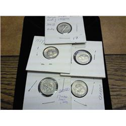 5 Assorted Roosevelt Dimes (With Errors)