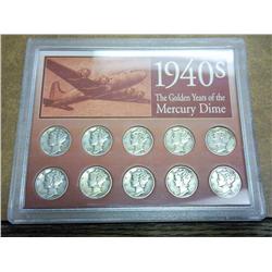 1940's Mercury Dime Set (As Shown) 10 Coins