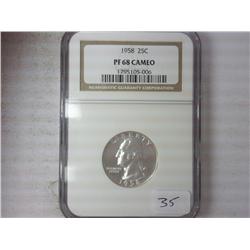 1958 Silver Washington Quarter NGC PF68 Cameo