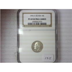 1992-S Silver Roosevelt Dime NGC PF69 Ultra Cameo