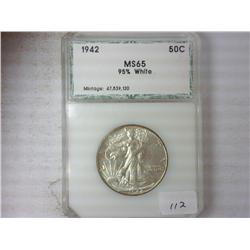 1942 Walking Liberty Half $ PCI MS65 95% White