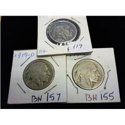 1919 P/D/S Buffalo Nickels