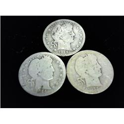 3 Assorted Barber Quarters
