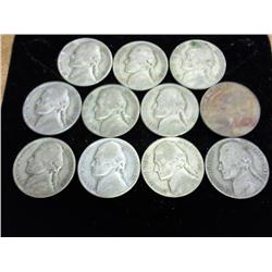 11 Assorted Jefferson 35% Silver War Nickels