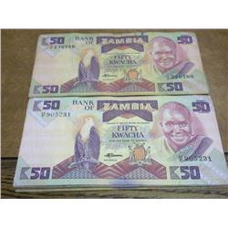 20 Zambia 50 Kwachas Notes