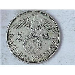 1938 German Two Mark With Swastika (Silver)