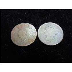 2 Undated US Large Cents