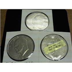 3-1972-D Ike Dollars, One With Adv. Sticker On Rev