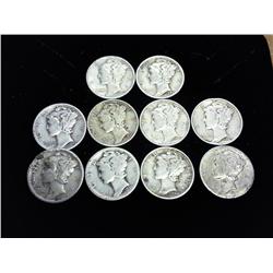 10 Assorted 1930's & 40's Mercury Dimes