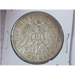 1914-A German Prussia 5 Mark (XF+) Silver