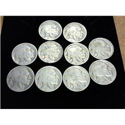 10 Assorted 1920's Buffalo Nickels