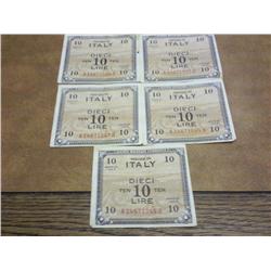 5-Series Of 1943-A Italy 10 Lire Allied Military