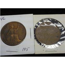 1946 & 1949  Great Britain Large One Pennies