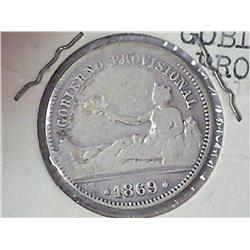 1869-SNM Spain 1 Peseta .1342 OZ ASW