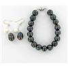 Saltwater Black Pearl with White Pearl Accent Bracelet & Earring Set (JEW-1521)