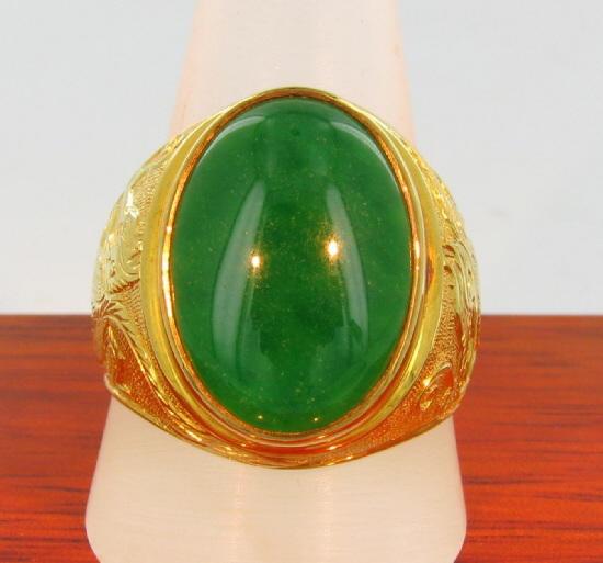 23k Solid Yellow Gold Mens Jade Ring 16 grams (JEW1425)