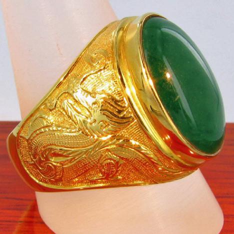 23k Solid Yellow Gold Mens Jade Ring 16 grams (JEW-1425)