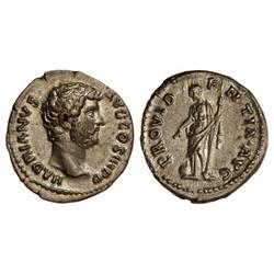 Denario. Acuñada el 134-138 d.C. ADRIANO. Anv.: HADRIANVS AVG. COS III P. P. Busto descubierto a der