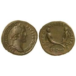Sestercio. Acuñada el 148-149 d.C. ANTONINO PÍO. Anv.: ANTONINVS AVG. PIVS P. P. TR. P. XII. Busto l