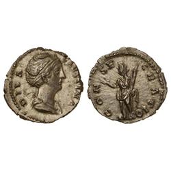 Denario. 141 d.C. FAUSTINA MADRE. Anv.: DIVA FAVSTINA. Busto a derecha. Rev.: CONSECRATIO. Figura fe