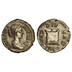 Denario. 182 d.C. CRISPINA. Anv.: CRISPINA AVGVSTA. Busto a derecha. Rev.: DIS GENITALIBVS. Altar en