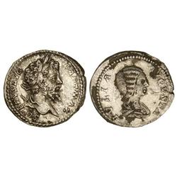 Denario. Acuñada el 200-201 d.C. SEPTIMIO SEVERO y JULIA DOMNA. Anv.: SEVERVS AVG. PART. MAX. Busto 
