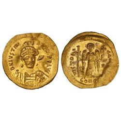 Sólido. JUSTINIANO I (527-565). CONSTANTINOPLA. Anv.: D. N. IVSTINIA(NVS) PP. AVG. Busto de frente a