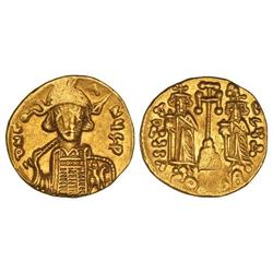 Sólido. CONSTANTINO IV (668-685). CONSTANTINOPLA. Anv.: D. N. COAN¶S P. Busto de frente acorazado y 