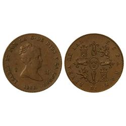 2 Maravedís. 1858. BARCELONA. Pátina marrón. (Pequeña rayita en anverso). Cal-538. EBC-. 