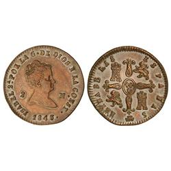 2 Maravedís. 1843. SEGOVIA. (Limpiada). Cal- 555. EBC-. 