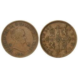 8 Maravedís. 1855. BARCELONA. (Pequeña grieta en canto). Cal-470. (MBC+). 