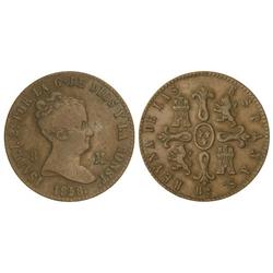 8 Maravedís. 1858. BARCELONA. (Pequeñas rayitas en anverso). Cal-471. MBC. 