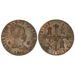 8 Maravedís. 1850. JUBIA. Pátina marrón. (Pequeñas hojitas y leve rayita en anverso). Cal-488. EBC+.