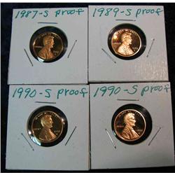 802. 1987S, 89S & (2) 90S Proof Lincoln Cents.
