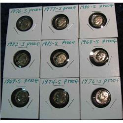804. 1968S, 69S, 74S (2)76S, 77S, 80S, 82S & 83S Proof Roosevelt Dimes.