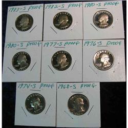 806. 1968S, 74S, 76S, 77S, (2)80S, 82S & 83S Proof Washington Quarters.
