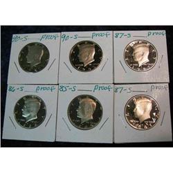 810. 1985S, 86S, (2)87S, & (2)90S Proof Kennedy Half Dollars.