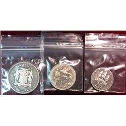 814. Jamaica 1973 20-Cents, 25-Cents & 1-Dollar Coins. Proof.