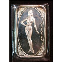 458. October Nude Female One Ounce .999 Fine Silver Art Bar