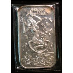 463. "Happy New Year" Nude Female One Ounce .999 Fine Silver Art Bar